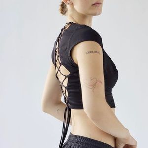 Urban Outfitters black cowl neck top with an open tie up back